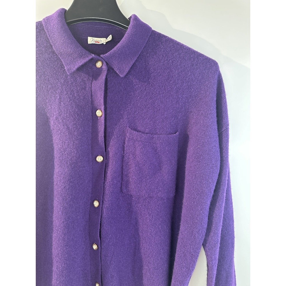 Faherty Cloud Cashmere Sweater Shirt Purple Button Front Medium Quiet Luxury - Picture 4 of 16
